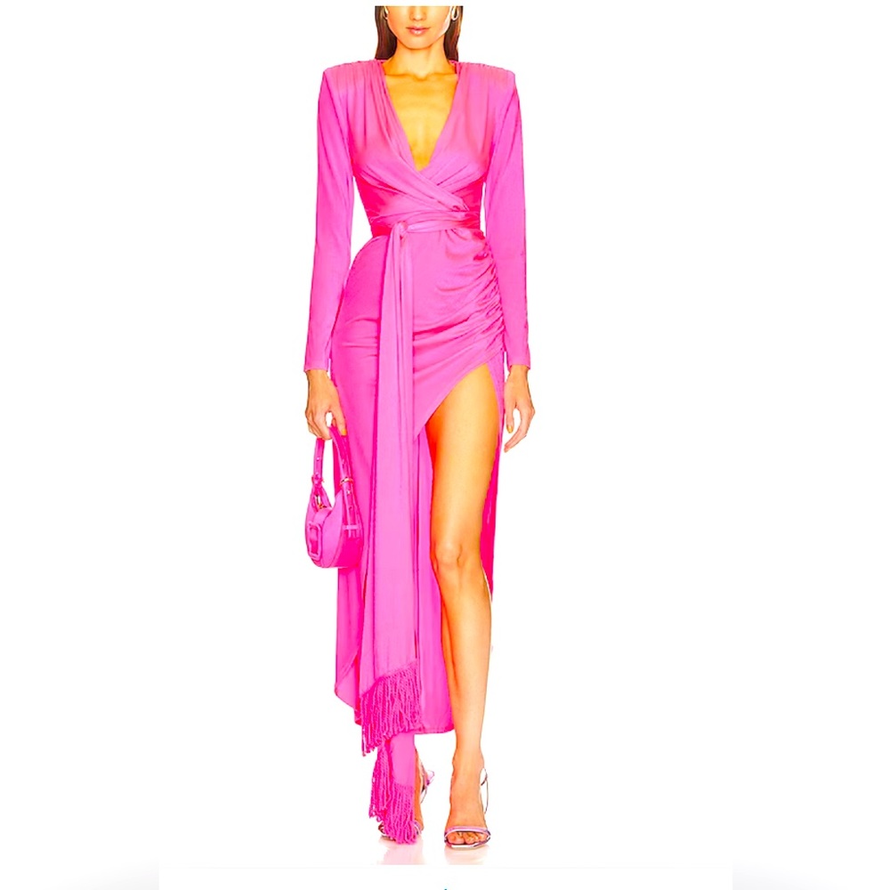 Bronx and Banco Hot Pink Long Sleeve Wrap Maxi Dress NWT, Never Wore
